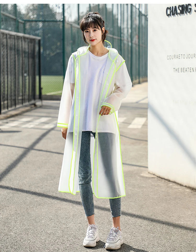 Fashion Women Transparent EVA Clear Raincoat Man Travel Waterproof Rainwear Adult Poncho Outdoor Rain Coat Long Raincoat