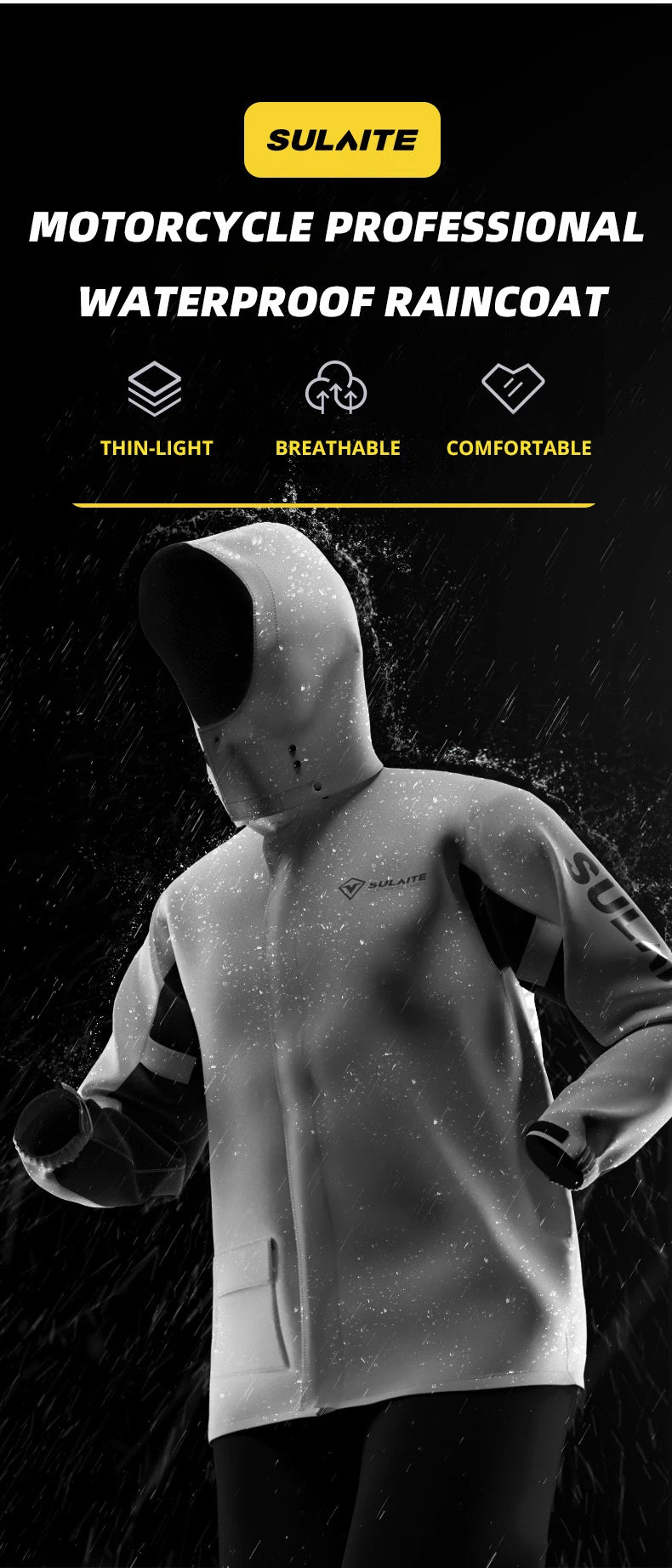 SULAITE Motorcycle Raincoat Suit Men Outdoor Waterproof Rainwear Shoes Cover Ultrathin Rain Coat Cycling Fishing Climbing Jacket