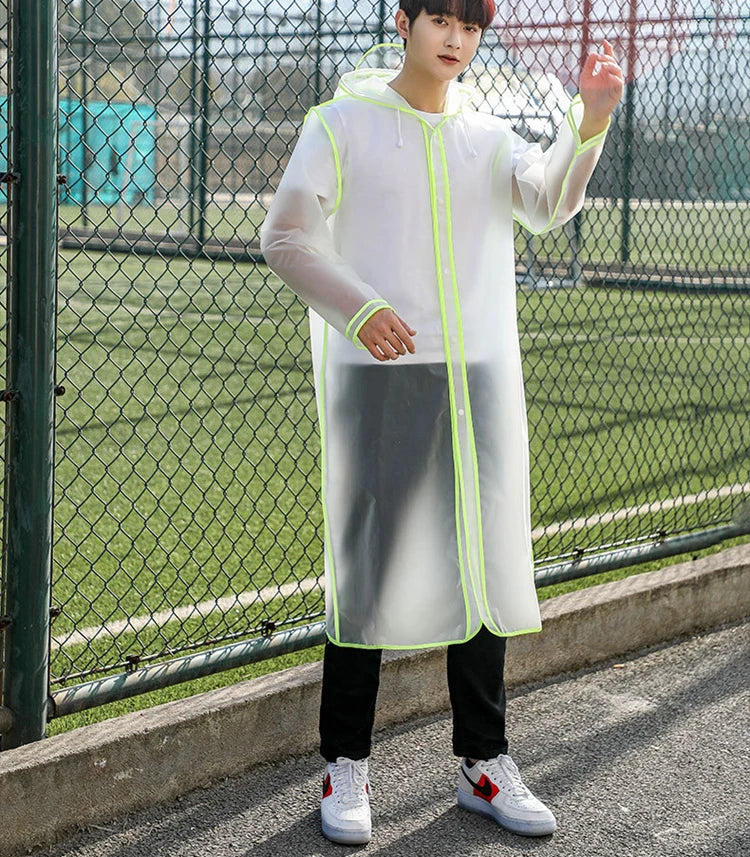 Fashion Women Transparent EVA Clear Raincoat Man Travel Waterproof Rainwear Adult Poncho Outdoor Rain Coat Long Raincoat