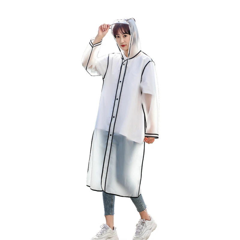 Fashion Women Transparent EVA Clear Raincoat Man Travel Waterproof Rainwear Adult Poncho Outdoor Rain Coat Long Raincoat