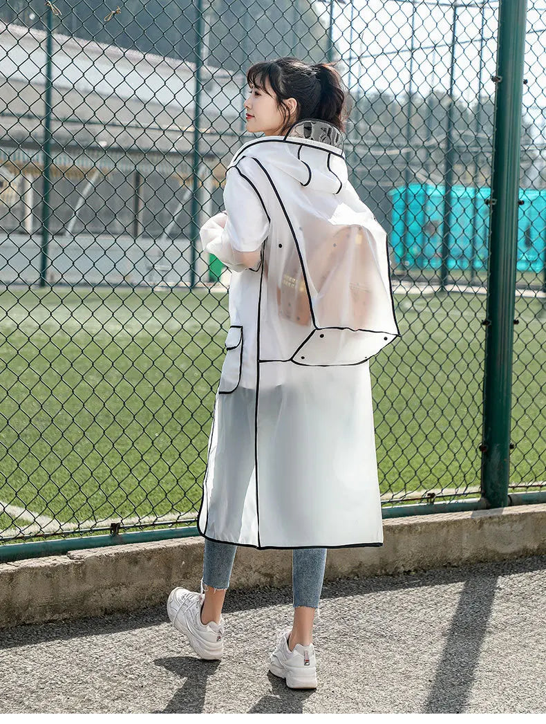Fashion Women Transparent Eva Plastic Man Raincoat Travel Waterproof Rainwear Adult Can Hold Backpack Rain Coat