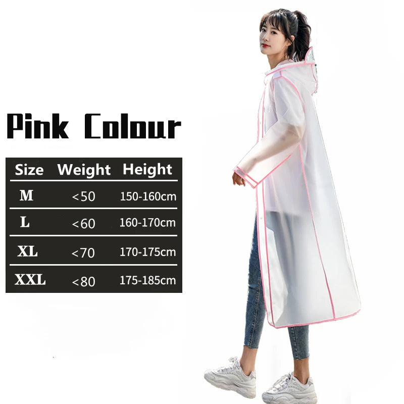 Fashion Women Transparent EVA Clear Raincoat Man Travel Waterproof Rainwear Adult Poncho Outdoor Rain Coat Long Raincoat