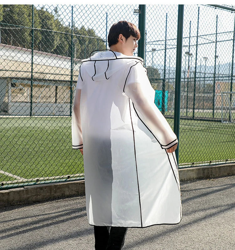 Fashion Women Transparent EVA Clear Raincoat Man Travel Waterproof Rainwear Adult Poncho Outdoor Rain Coat Long Raincoat