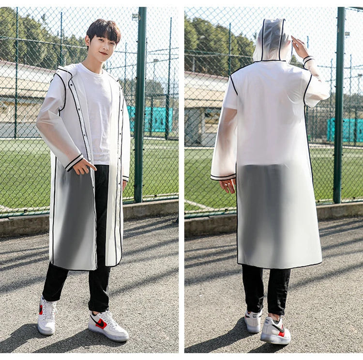 Fashion Women Transparent EVA Clear Raincoat Man Travel Waterproof Rainwear Adult Poncho Outdoor Rain Coat Long Raincoat