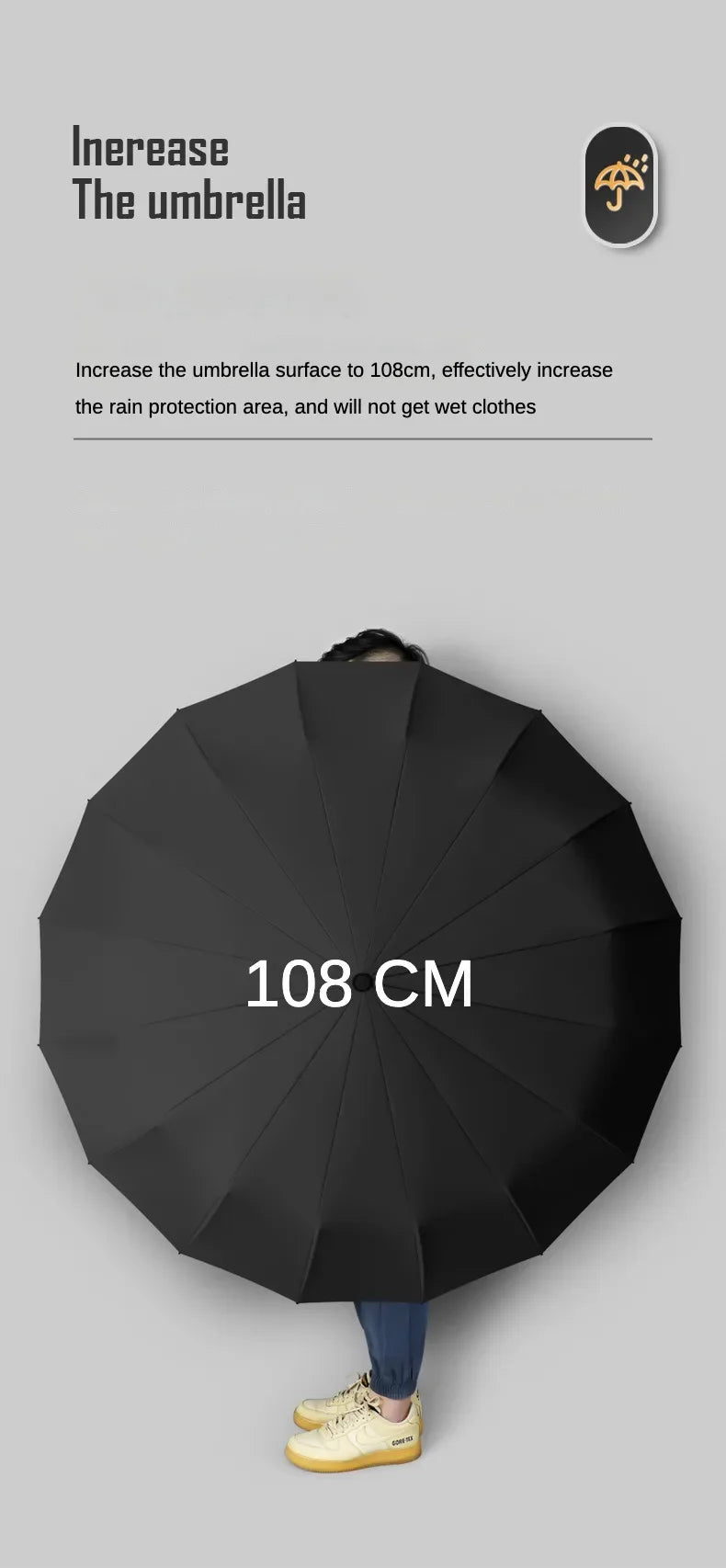 Business Fully Automatic Folding Umbrella Men and Women, Windproof 32 Bone, Wooden Handle, Waterproof Sunshade Rain Umbrellas