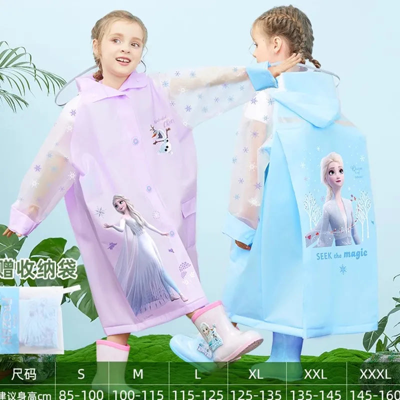Disney Kids Raincoat Wateproof Children Elsa Spider-Man Rain Poncho Rain Coat Jacket with Backpack Position Student RainWear