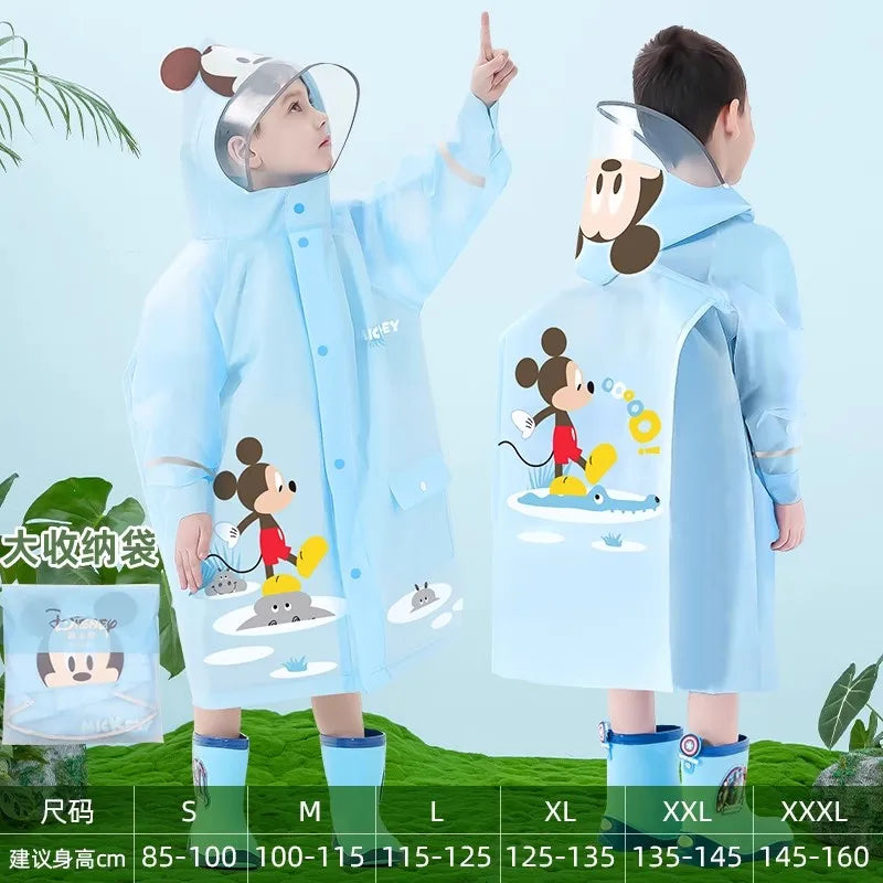 Disney Kids Raincoat Wateproof Children Elsa Spider-Man Rain Poncho Rain Coat Jacket with Backpack Position Student RainWear