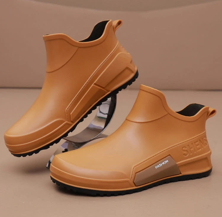 Waterproof Ankle Rain Boots for Men Chef Kitchen Fleece-lined Man Shoes Work Fashion Rainy Day Non-slip Garden Fishing Wellies