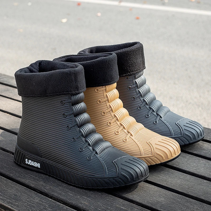 Rain Boots For Men Women Summer Casual Mid-calf Waterproof Shoes Winter Lining With Fleece Warm Anti-slip Wear-resistant Outdoor