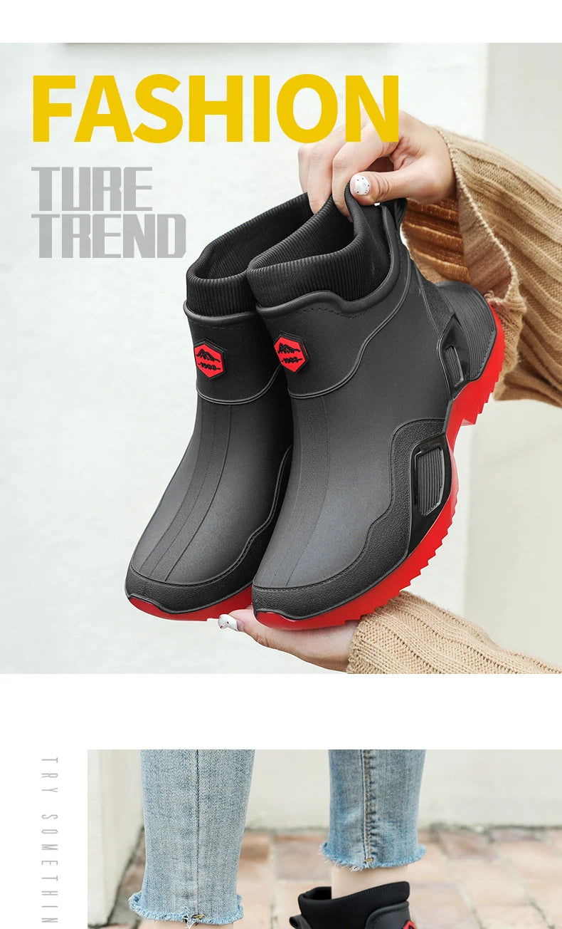 Winter Warm Men's Waterproof Shoes Women's Short Rain Boots Plus Velvet Couple Rain Boots