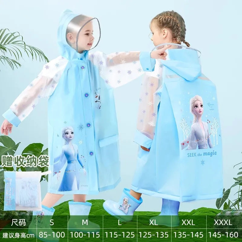 Disney Kids Raincoat Wateproof Children Elsa Spider-Man Rain Poncho Rain Coat Jacket with Backpack Position Student RainWear