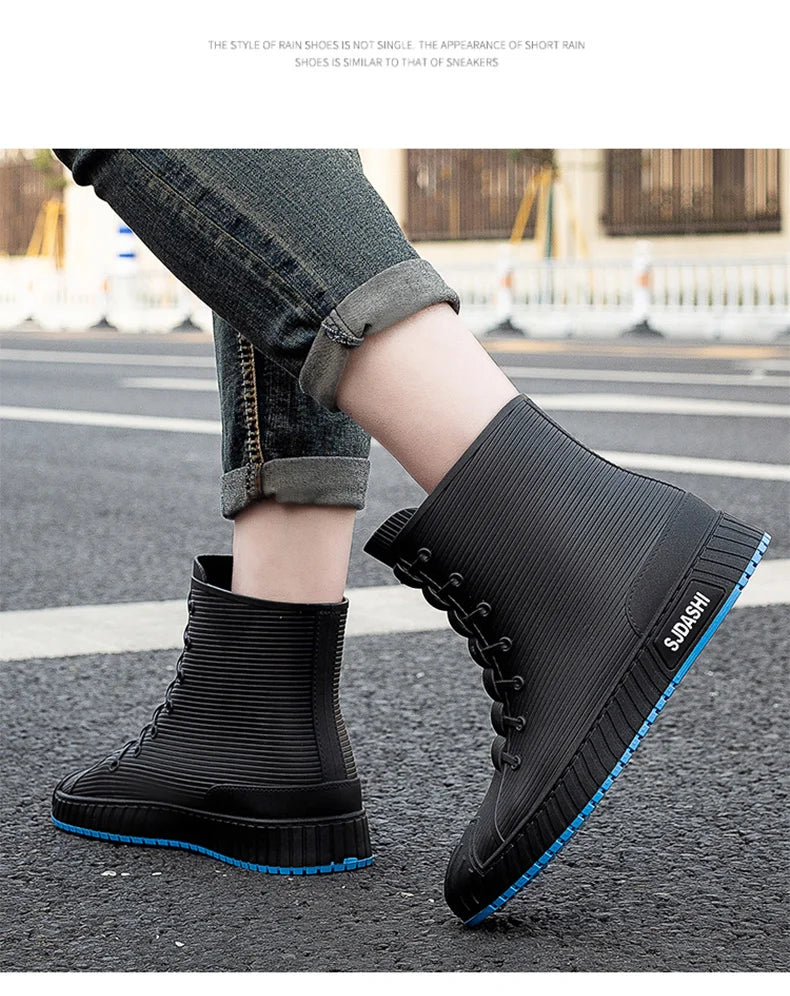 Rain Boots For Men Women Summer Casual Mid-calf Waterproof Shoes Winter Lining With Fleece Warm Anti-slip Wear-resistant Outdoor