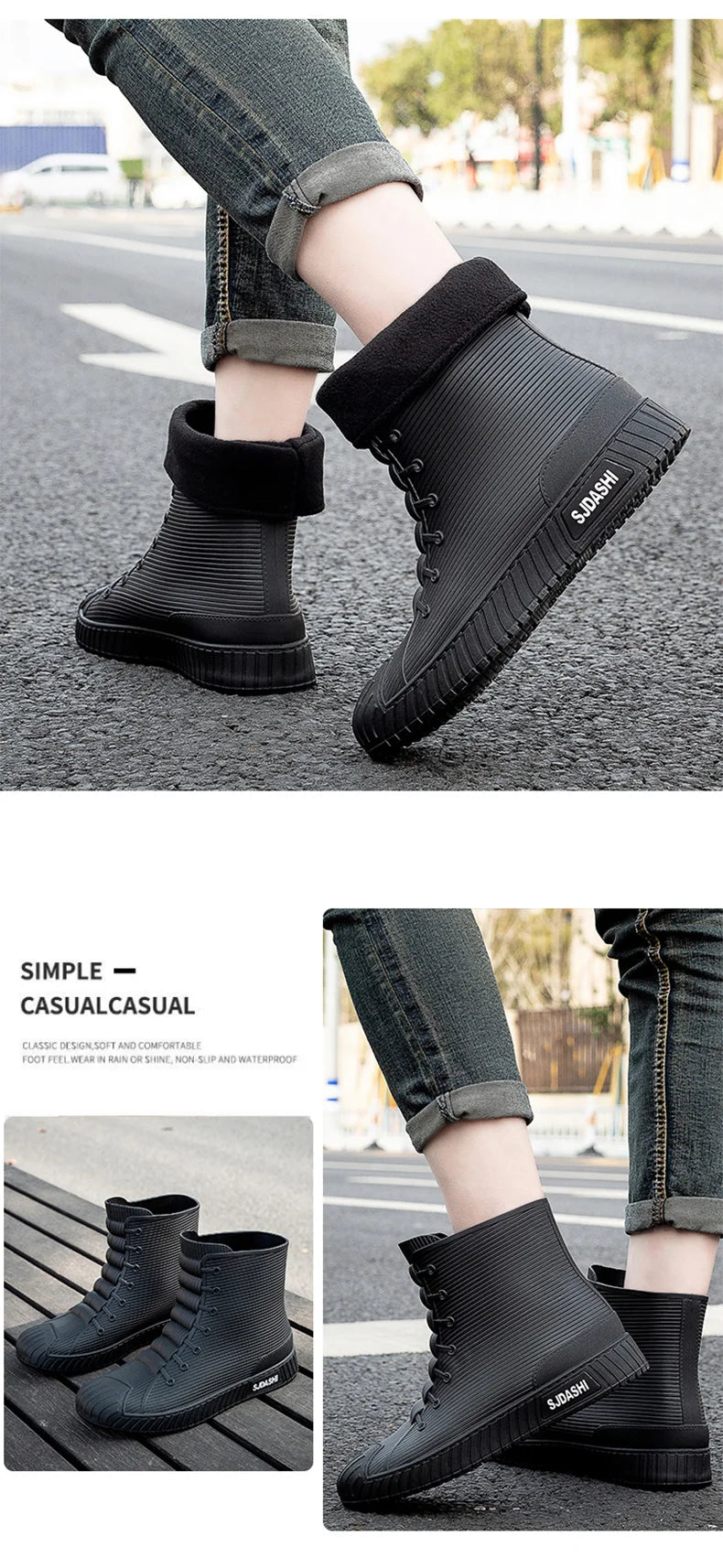 Rain Boots For Men Women Summer Casual Mid-calf Waterproof Shoes Winter Lining With Fleece Warm Anti-slip Wear-resistant Outdoor