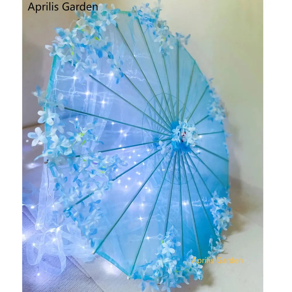 LED Yarn Silk Cloth Lace Decorative Umbrella Beach Parasol Princess Chinese Japan Umbrella Drama Craft Umbrella Cosplay
