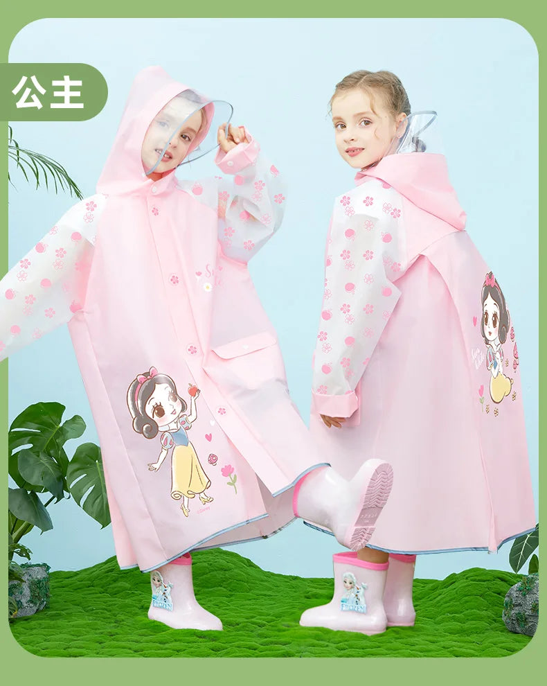 Disney Kids Raincoat Wateproof Children Elsa Spider-Man Rain Poncho Rain Coat Jacket with Backpack Position Student RainWear