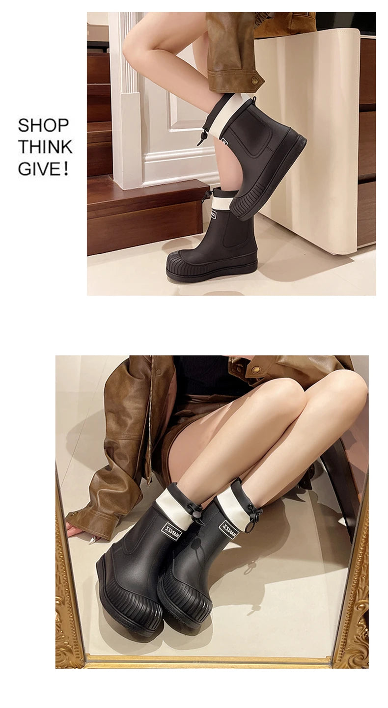 Lady Rain Boots Fashion Non-slip Soft Comfort Waterproof Rain Boots Women Outdoor Hiking School Rainy Days On Foot Camping