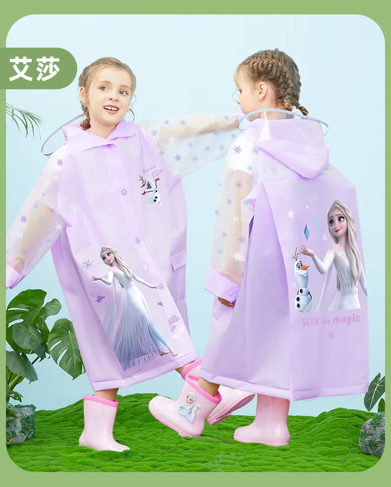 Disney Kids Raincoat Wateproof Children Elsa Spider-Man Rain Poncho Rain Coat Jacket with Backpack Position Student RainWear