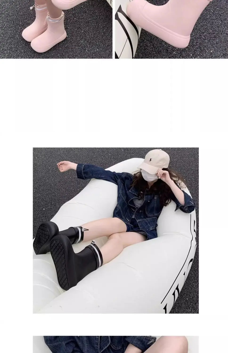 Solid Big  Men Women Outdoor Tide Non-slip Waterproof Parent-Child Rain Boots Children Hundred Couple Adjustable Drawstring