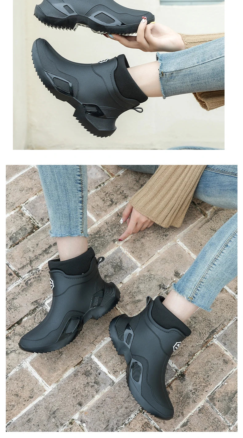 Winter Warm Men's Waterproof Shoes Women's Short Rain Boots Plus Velvet Couple Rain Boots