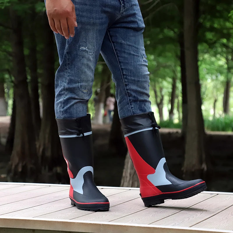 Men's Spring Summer New Mid-High Tube Breathable Rubber Warm Waterproof Faionable Comfortable Anti-Slip Rain Boots