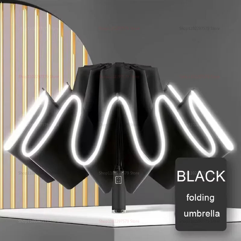 Big Umbrella Windproof Strong With Reflective Stripe Reverse Automatic Fold Umbrella UV Umbrella Insulation Portable Parasol