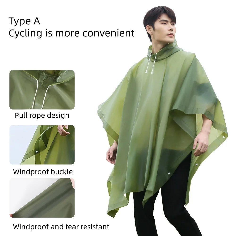 Disposable raincoat, cloak style three in one thick raincoat, suitable for camping, fishing, hiking, and trekking.
