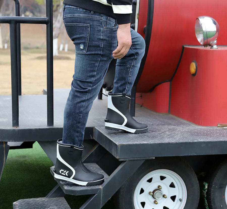 Thiened Fce Lined Rubber Rain Boots Men's Mid-Calf Warm Waterproof Non-Slip Fiing Boots Cold Resistant Booties