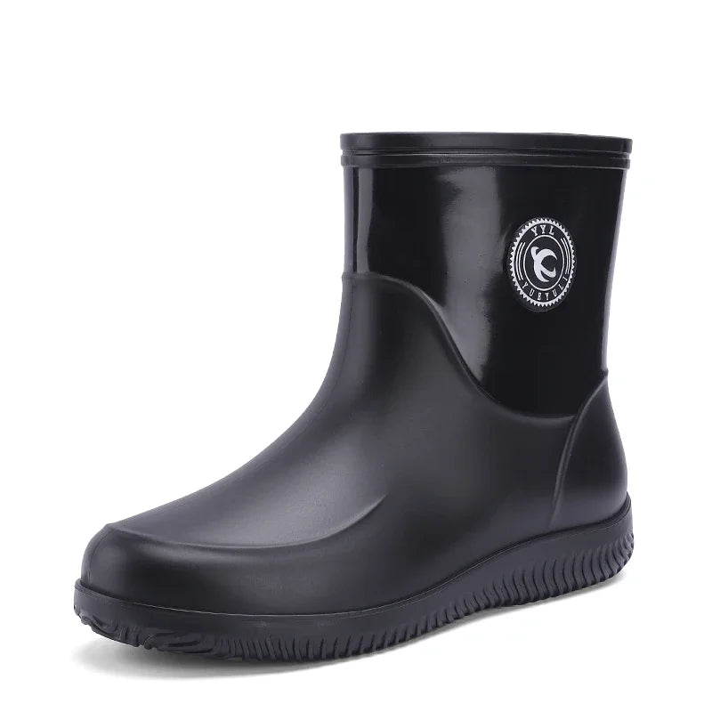 Men Rain Boots Non-slip Light Hiking Rain Shoes Slip on Waterproof Outdoor Leisure Rubber Fishing Shoes Work Water Shoes