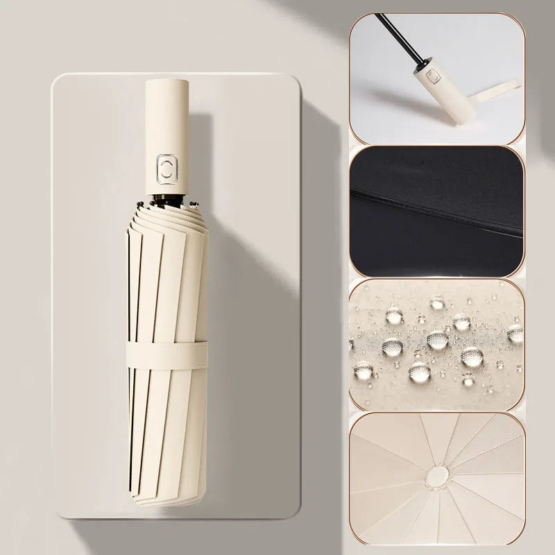 Large 24 Bone Solid Color Automatic Umbrella Light Collapsible Large Format Outdoor Sunshade UV Protection Automatic Umbrella