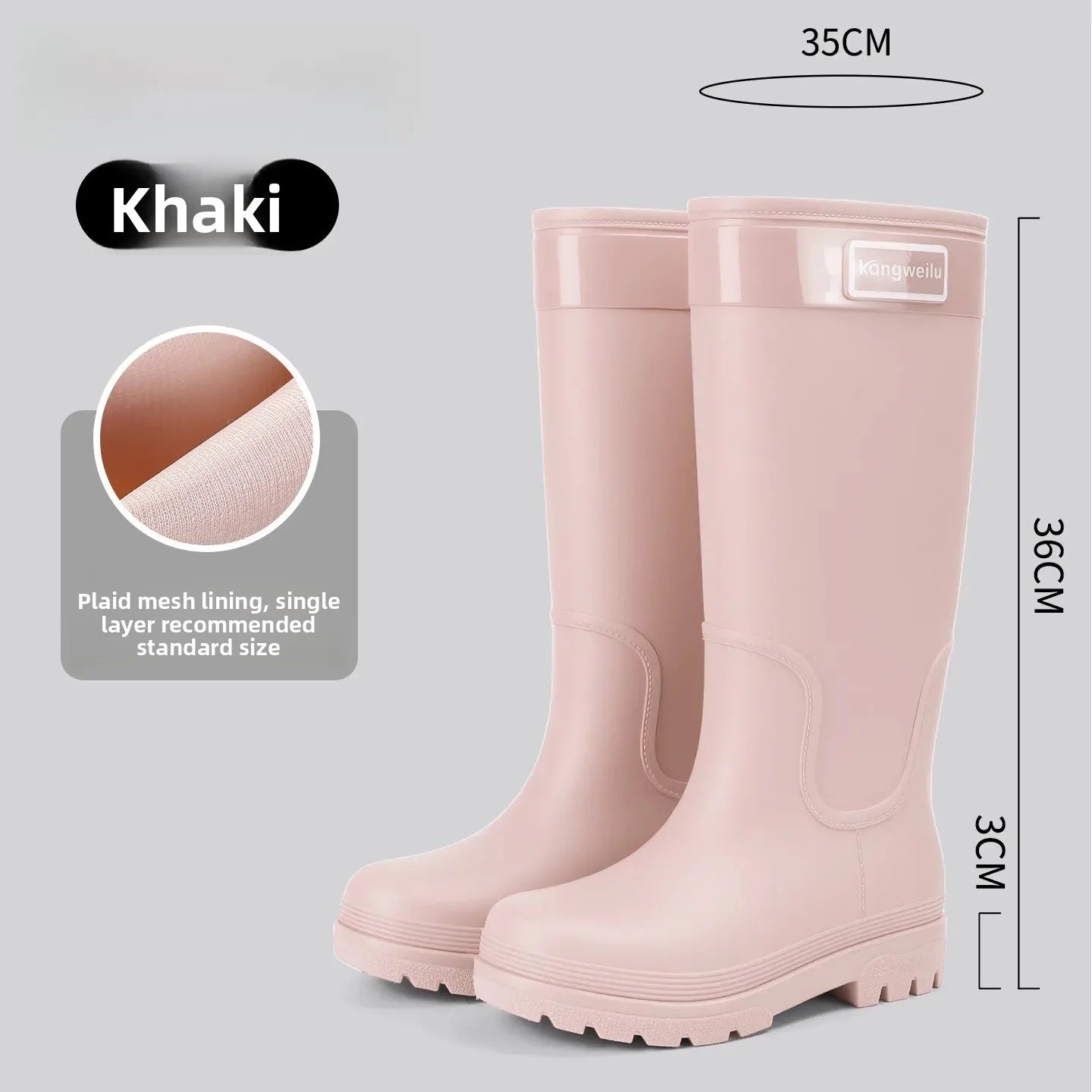 Fashionable High-Tube Women's Rain Boots Anti-Slip Waterproof Kitchen Water Shoes Long Tube PVC Material Adult Slip-Resistant Sh