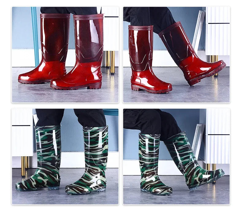 Thickened Cotton Lined Long Tube Winter Rain Boots Men's High Top round Toe Water Shoes Kitchen Shoes with Fleece Men's Rain Sho