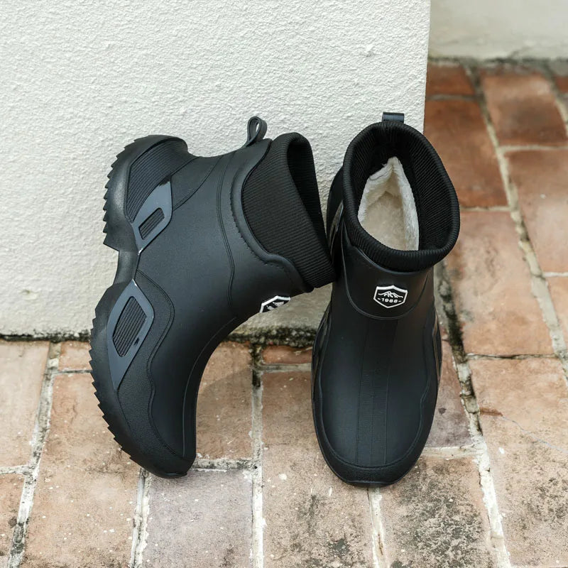 Winter Warm Men's Waterproof Shoes Women's Short Rain Boots Plus Velvet Couple Rain Boots