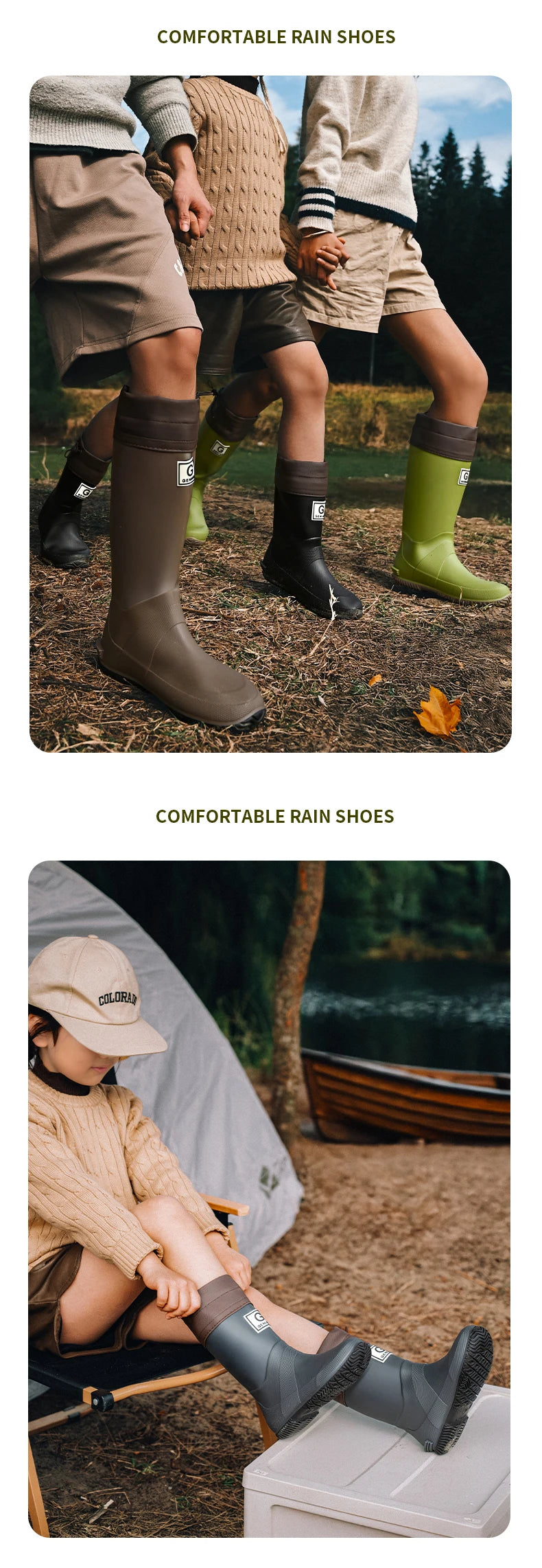 Fashionable Man&Women's Short Sleeve Rain Shoes  Non-slip Rain Boots Fleece Lined For Adults outdoor Work Shoes