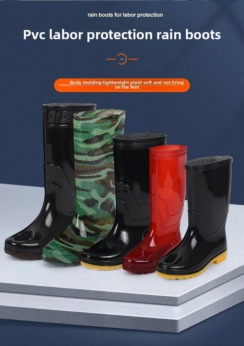 Thickened Cotton Lined Long Tube Winter Rain Boots Men's High Top round Toe Water Shoes Kitchen Shoes with Fleece Men's Rain Sho