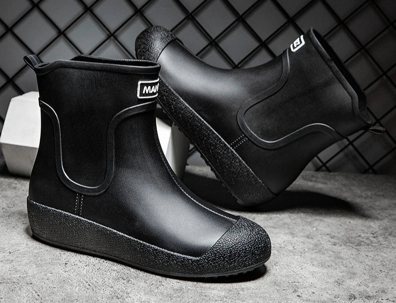 Winter Big Size Warm Waterproof Fleece-lined Short Men's Rain Boots Chef Kitchen Rainy Day Adult Without Lacing Mud Male Shoes