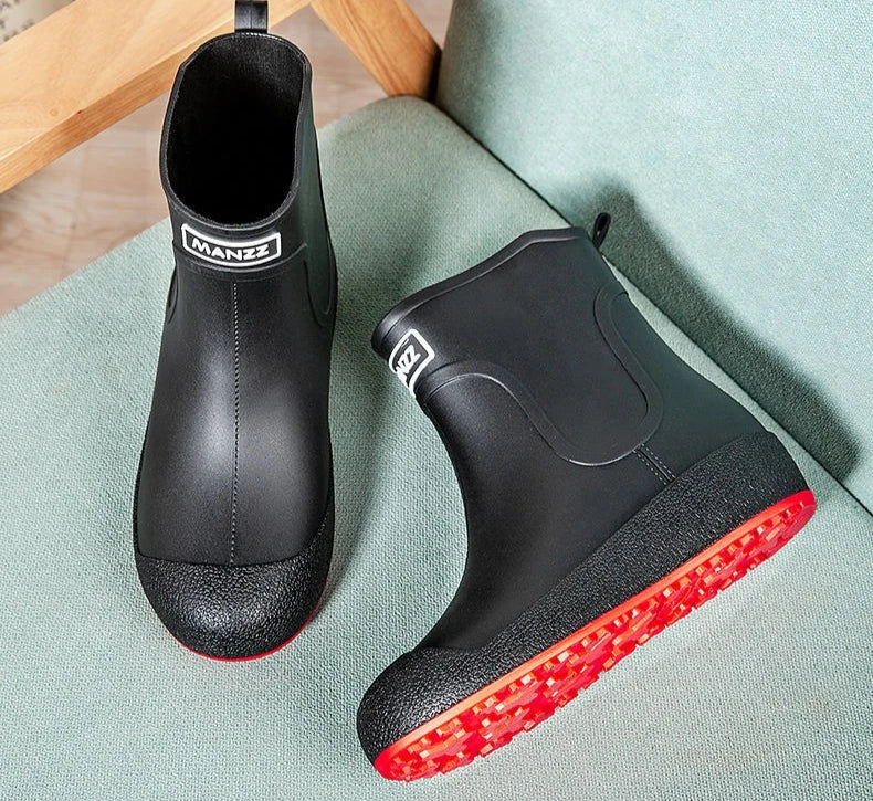 Winter Big Size Warm Waterproof Fleece-lined Short Men's Rain Boots Chef Kitchen Rainy Day Adult Without Lacing Mud Male Shoes