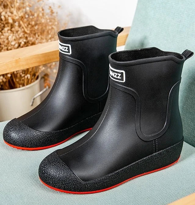 Winter Big Size Warm Waterproof Fleece-lined Short Men's Rain Boots Chef Kitchen Rainy Day Adult Without Lacing Mud Male Shoes