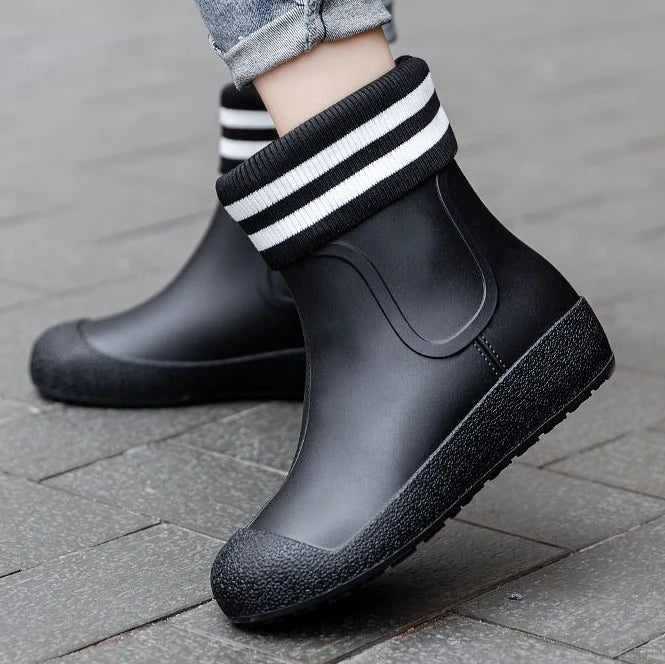 Winter Big Size Warm Waterproof Fleece-lined Short Men's Rain Boots Chef Kitchen Rainy Day Adult Without Lacing Mud Male Shoes