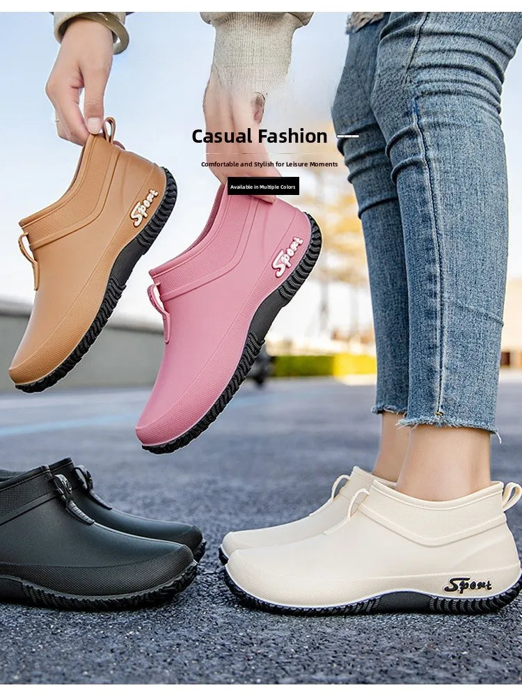German Sle Women's Rain Boots Anti-Slip Low Cut ort Tube Kitchen Workwear Resistant to Wear Waterproof PVC oes