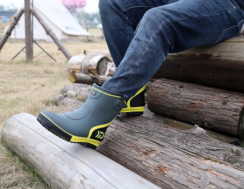 Thiened Fce Lined Rubber Rain Boots Men's Mid-Calf Warm Waterproof Non-Slip Fiing Boots Cold Resistant Booties