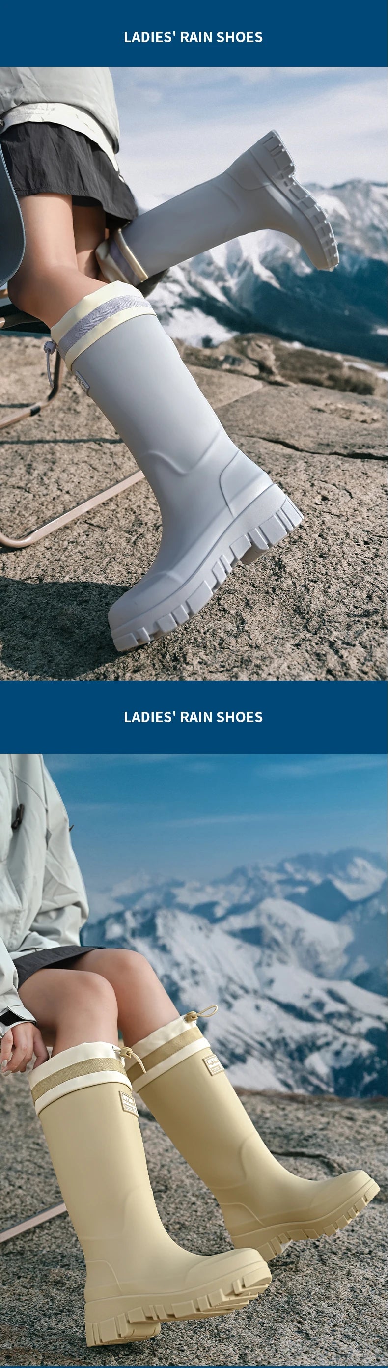 Solid Big Men Women Outdoor Tide Non-slip Waterproof Parent-Child Rain Boots Children Hundred Couple Adjustable Drawstring