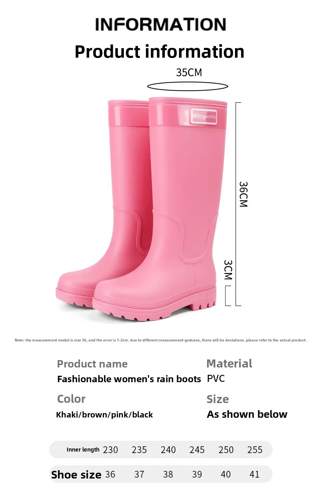 Fashionable High-Tube Women's Rain Boots Anti-Slip Waterproof Kitchen Water Shoes Long Tube PVC Material Adult Slip-Resistant Sh