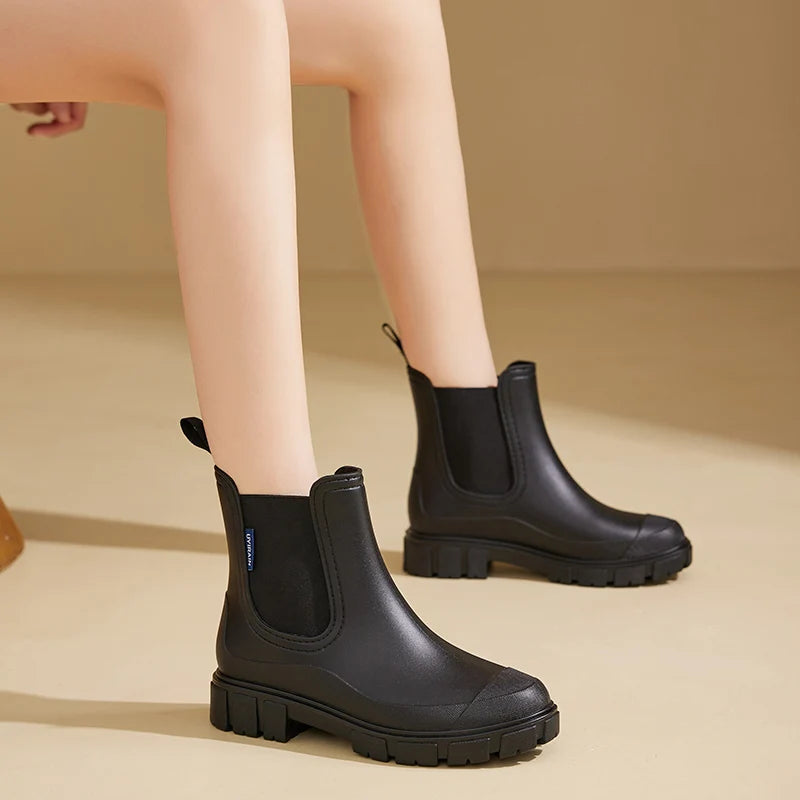 Women's Outdoor Waterproof Short-cylinder Rain Shoes: Stylish Style for Outdoor Wear, Water Shoes, Rain Boots, Galoshes, Waterpr