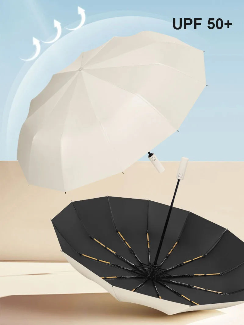 Large 24 Bone Solid Color Automatic Umbrella Light Collapsible Large Format Outdoor Sunshade UV Protection Automatic Umbrella