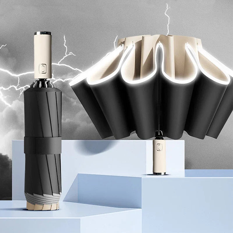 Big Umbrella Windproof Strong With Reflective Stripe Reverse Automatic Fold Umbrella UV Umbrella Insulation Portable Parasol