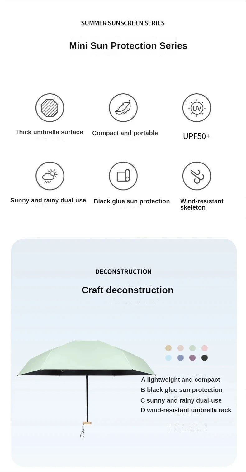 Small Pocket Rainproof Travel Umbrella Anti-UV Vinyl Folding Umbrella Parasol Mini Capsule Pocket Parasol Sun Umbrella