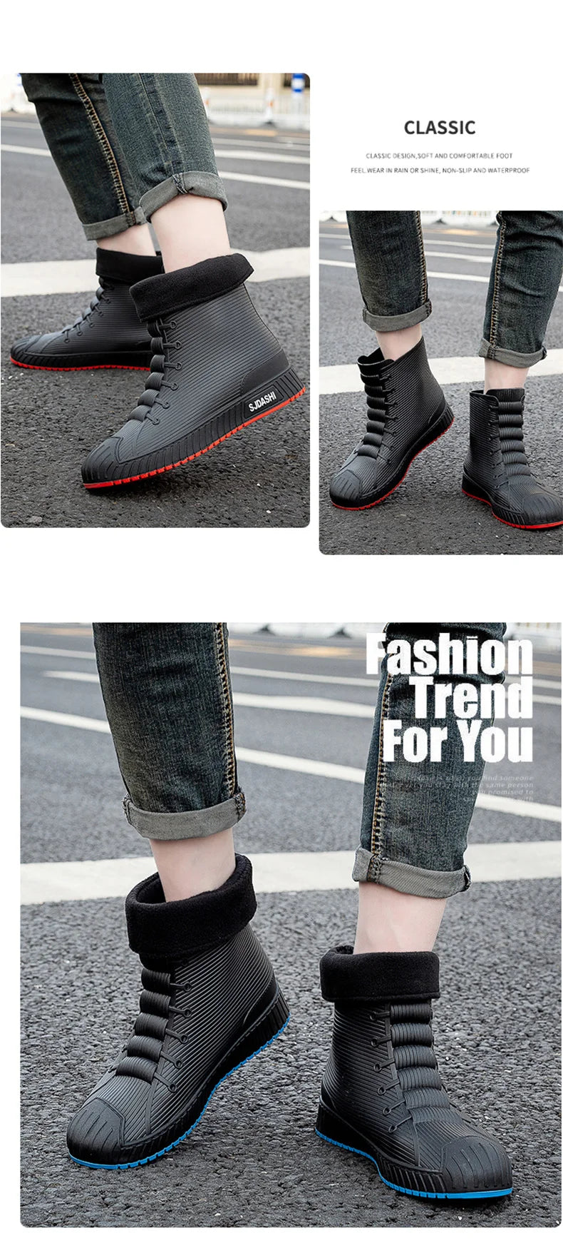 Rain Boots For Men Women Summer Casual Mid-calf Waterproof Shoes Winter Lining With Fleece Warm Anti-slip Wear-resistant Outdoor