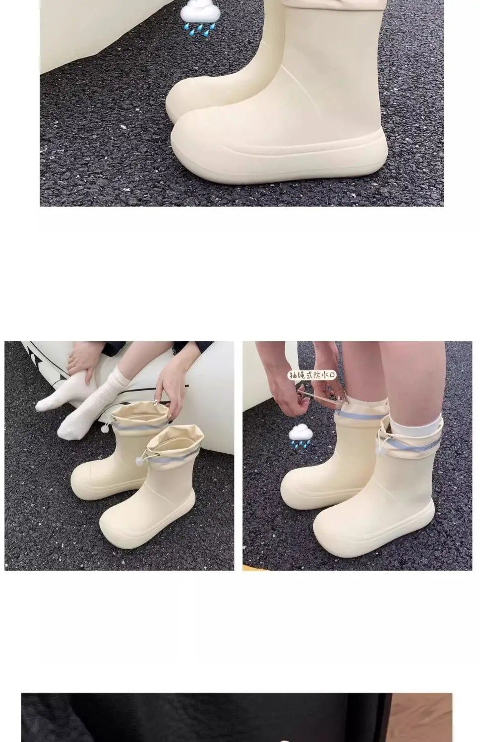 Solid Big  Men Women Outdoor Tide Non-slip Waterproof Parent-Child Rain Boots Children Hundred Couple Adjustable Drawstring