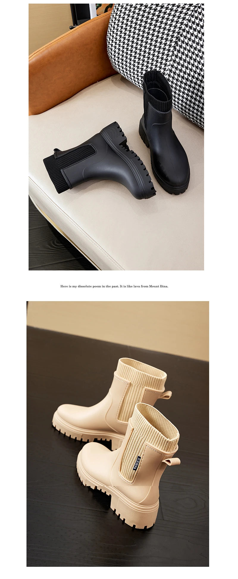 Rain boots women's four seasons fashion outdoor mid-tube waterproof non-slip rubber shoes fashion rain boots with cotton cover