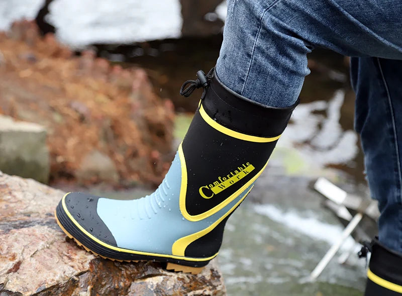 Men's Spring Summer New Mid-High Tube Breathable Rubber Warm Waterproof Faionable Comfortable Anti-Slip Rain Boots